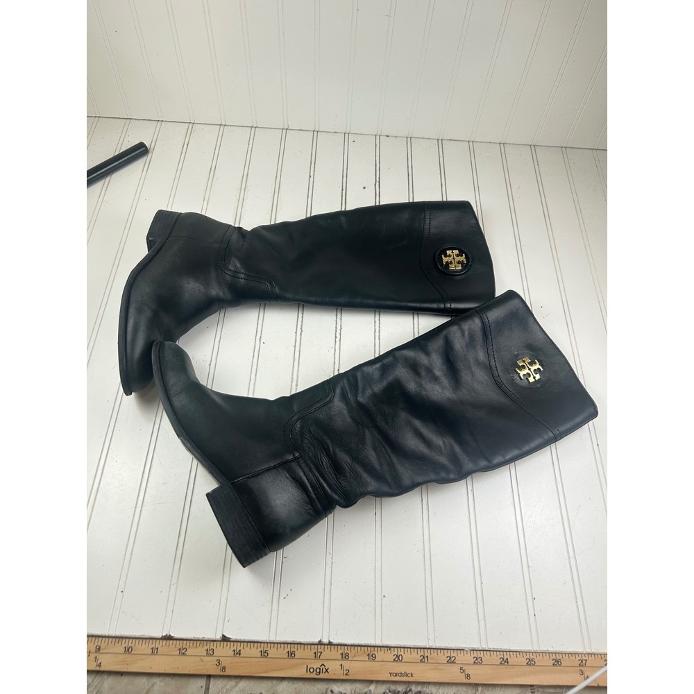 Tory Burch Black Leather Ashlynn Riding Boots Women's Size 8.5 - Picture 12 of 13